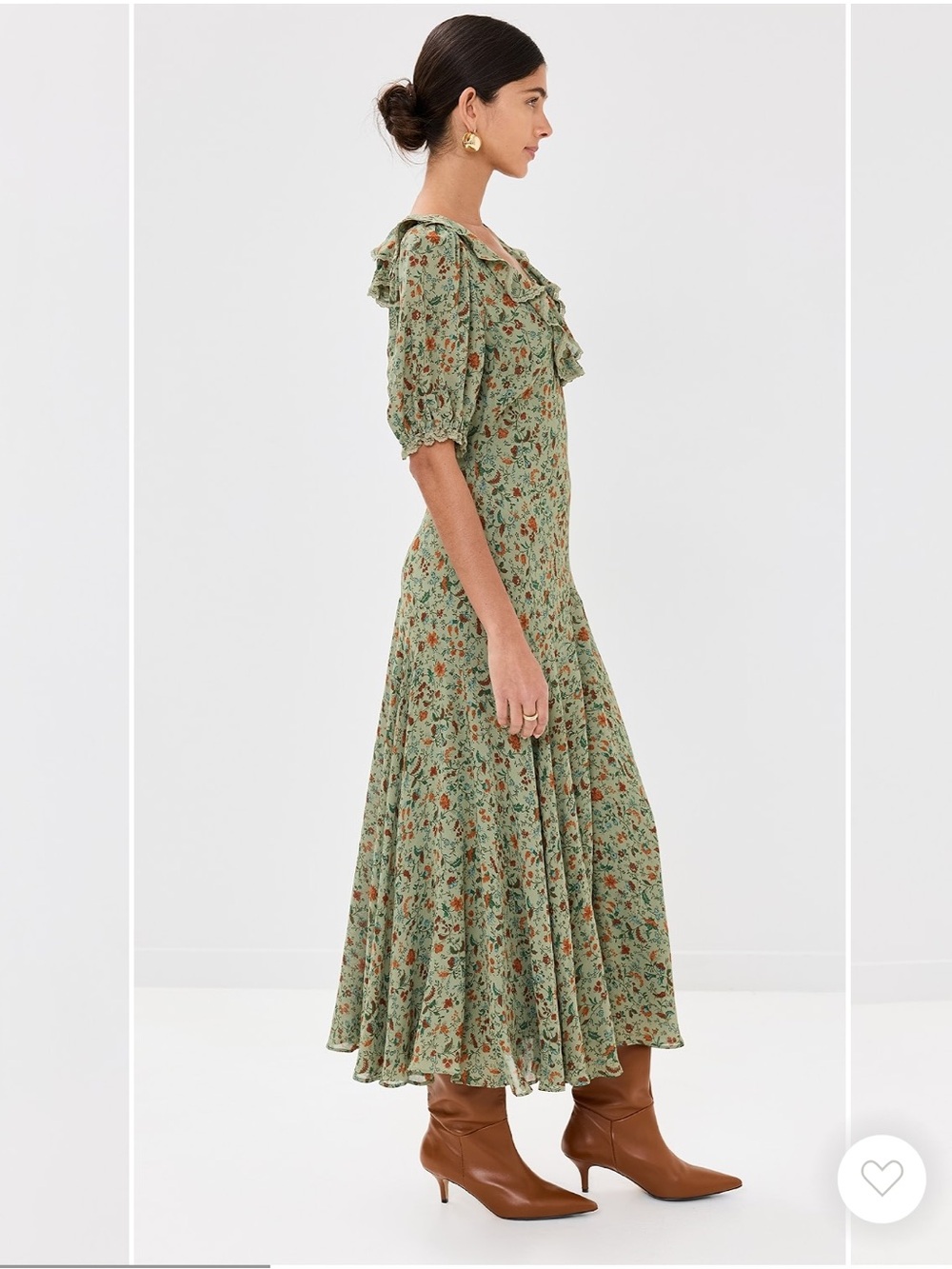 Reformation Evra Ponderosa Dress Green Floral Ruffle Lace Trim SZ US 12 NWT - Picture 2 of 16